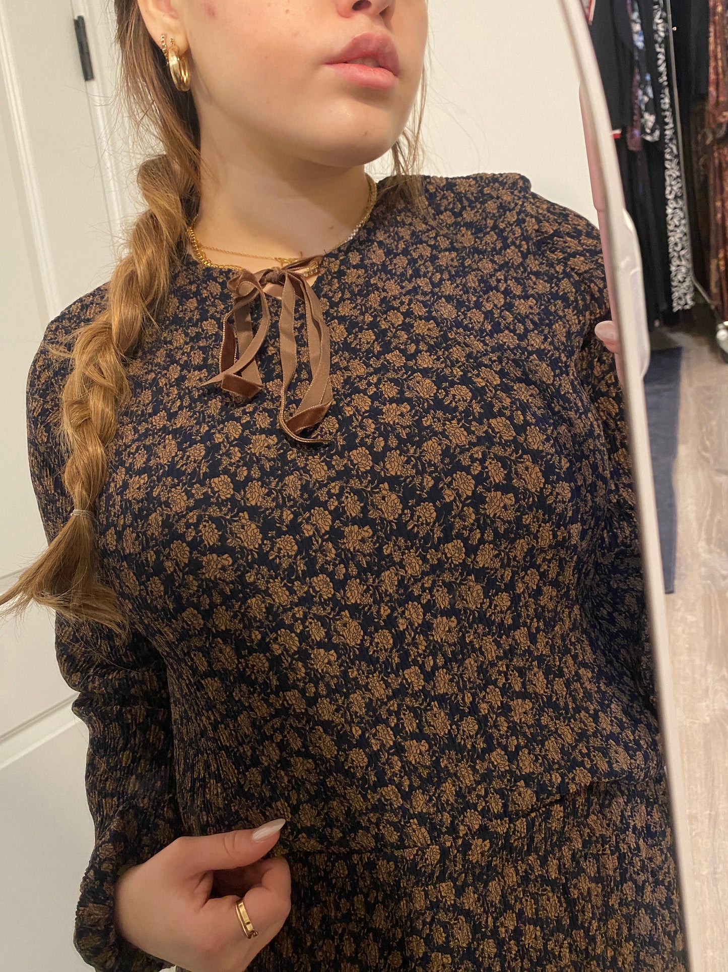 Navy/Taupe Floral Top And Skirt Set