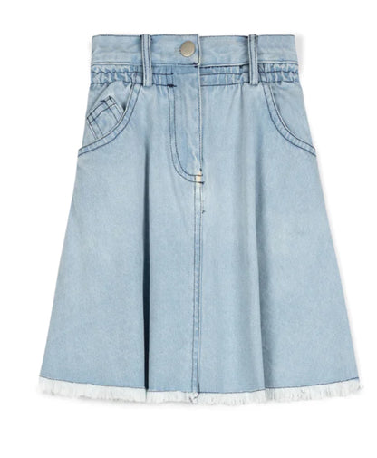 DENIM FRAYED CIRCLE SKIRT