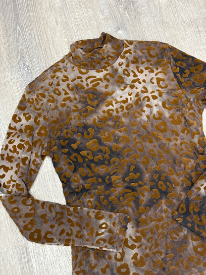 LEPORD VELVET PRINT MESH TURTLENECK