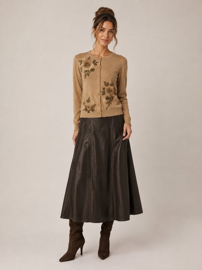 DOTTED LEATHER MAXI SKIRT