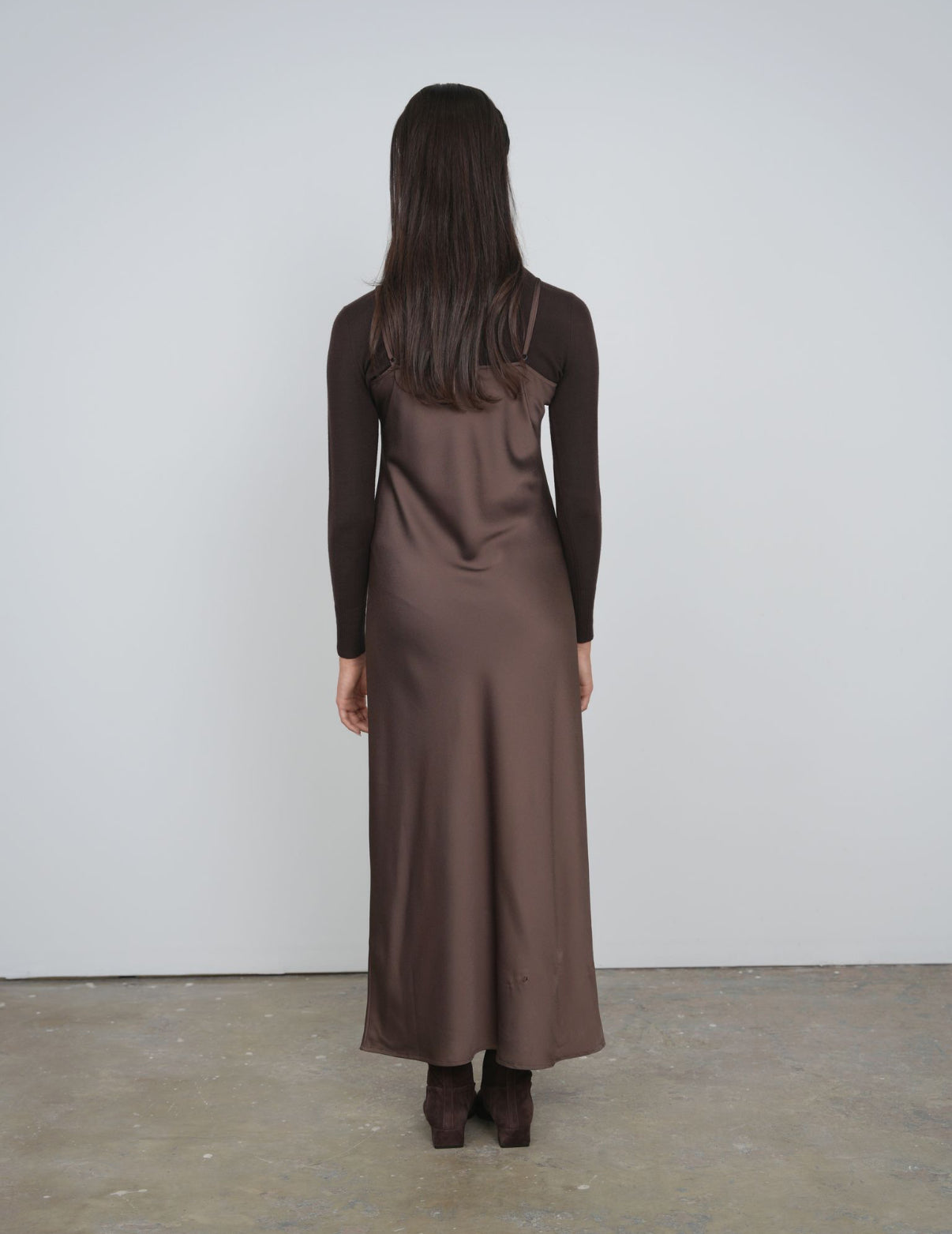 POINT SATIN A-LINE SLIP DRESS SOLIDS