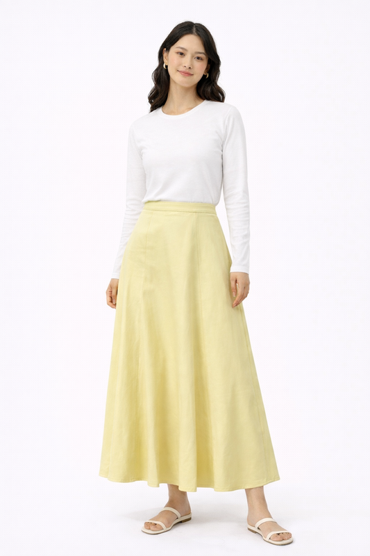 YELLOW SATIN A-LINE SKIRT