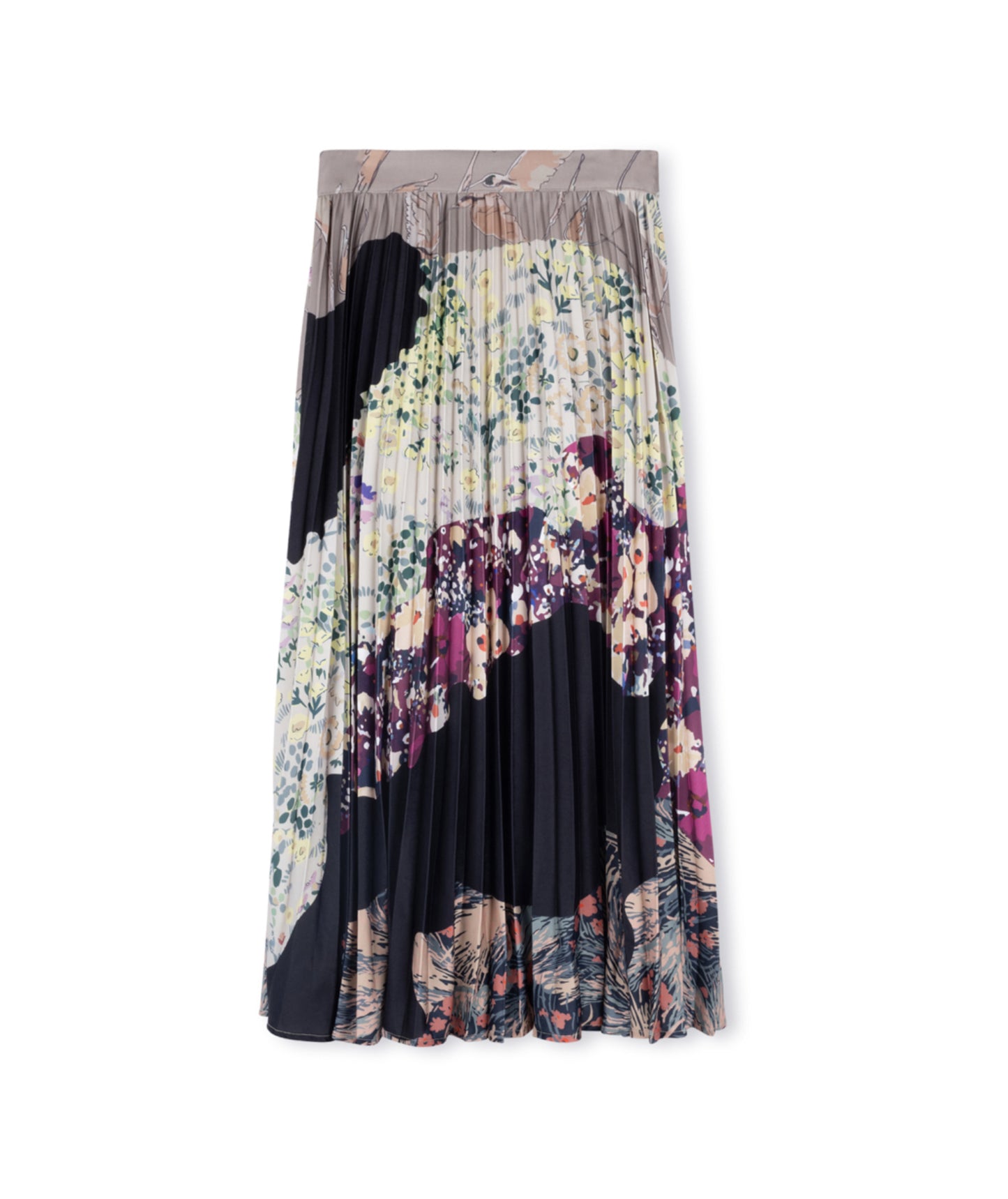 MULTI PRINTED PLEATED MAXI SKIRT