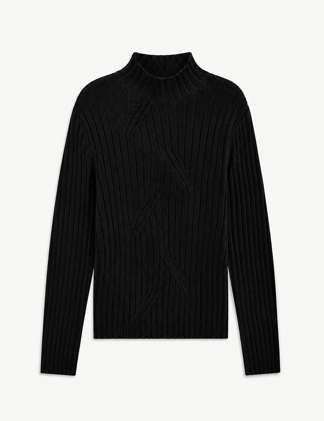 RIB DESIGN KNIT MOCK NECK TOP
