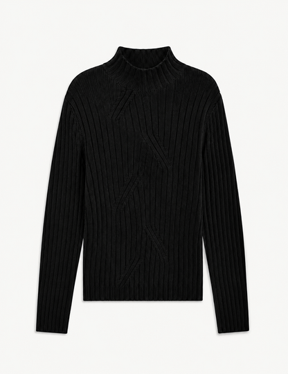 RIB DESIGN KNIT MOCK NECK TOP