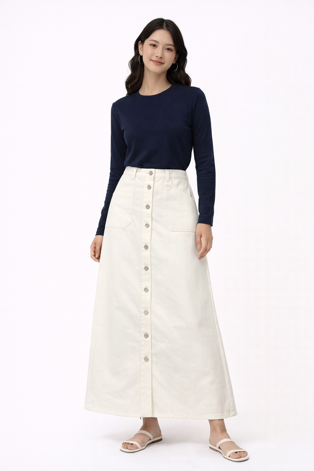 BUTTON DOWN POCKET DENIM SKIRT