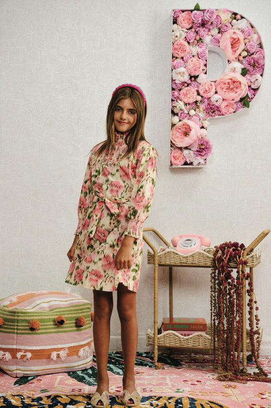 PORTER IVORY W/ PINK GREEN FLORAL PRINT DRESS