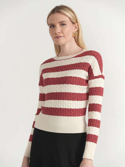 LADIES STRIPED CABLE SWEATER