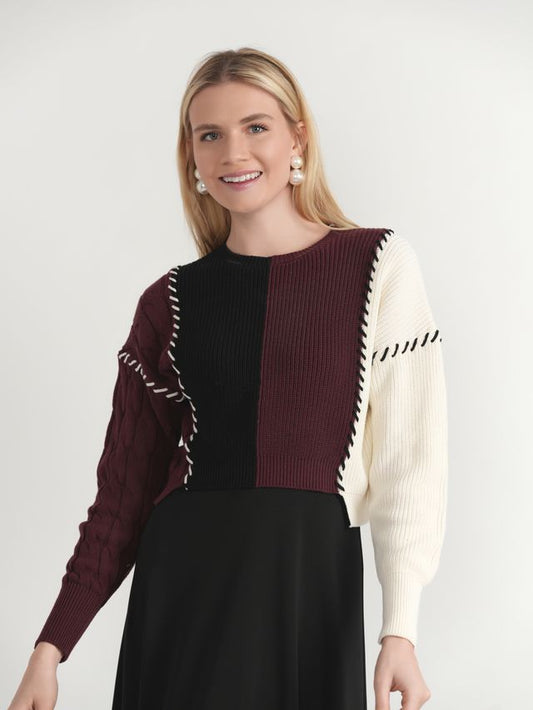 COLOR BLOCKED PATCH LOOK SWEATER