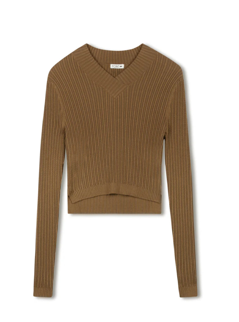 POINT V NECK CABLE SWEATER