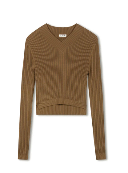 POINT V NECK CABLE SWEATER