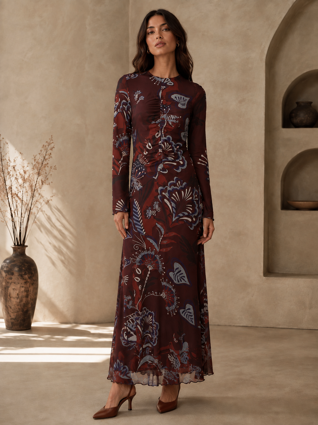 MESH GATHERED DRESS