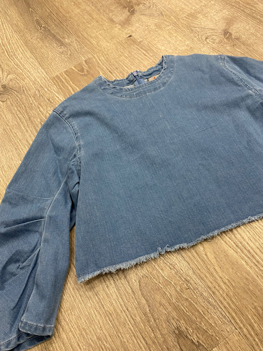 DROP BUBBLE SLEEVE DENIM TOP