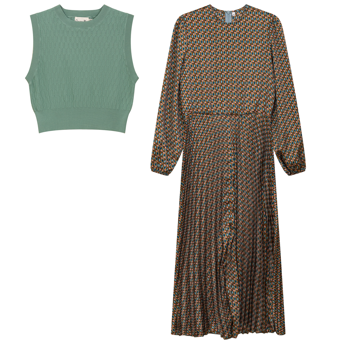 chiffon pleated midi dress LADIES PRINTED – Fallon's Striking bandeau neckline with Size:XS-US0 peachy copper dress Dark Blue Puff Sleeve