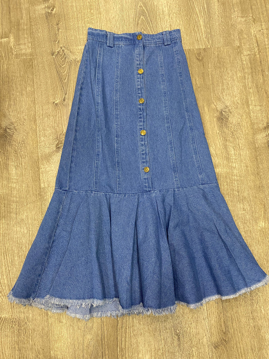 DENIM BOTTOM TEIRED MIDI SKIRT