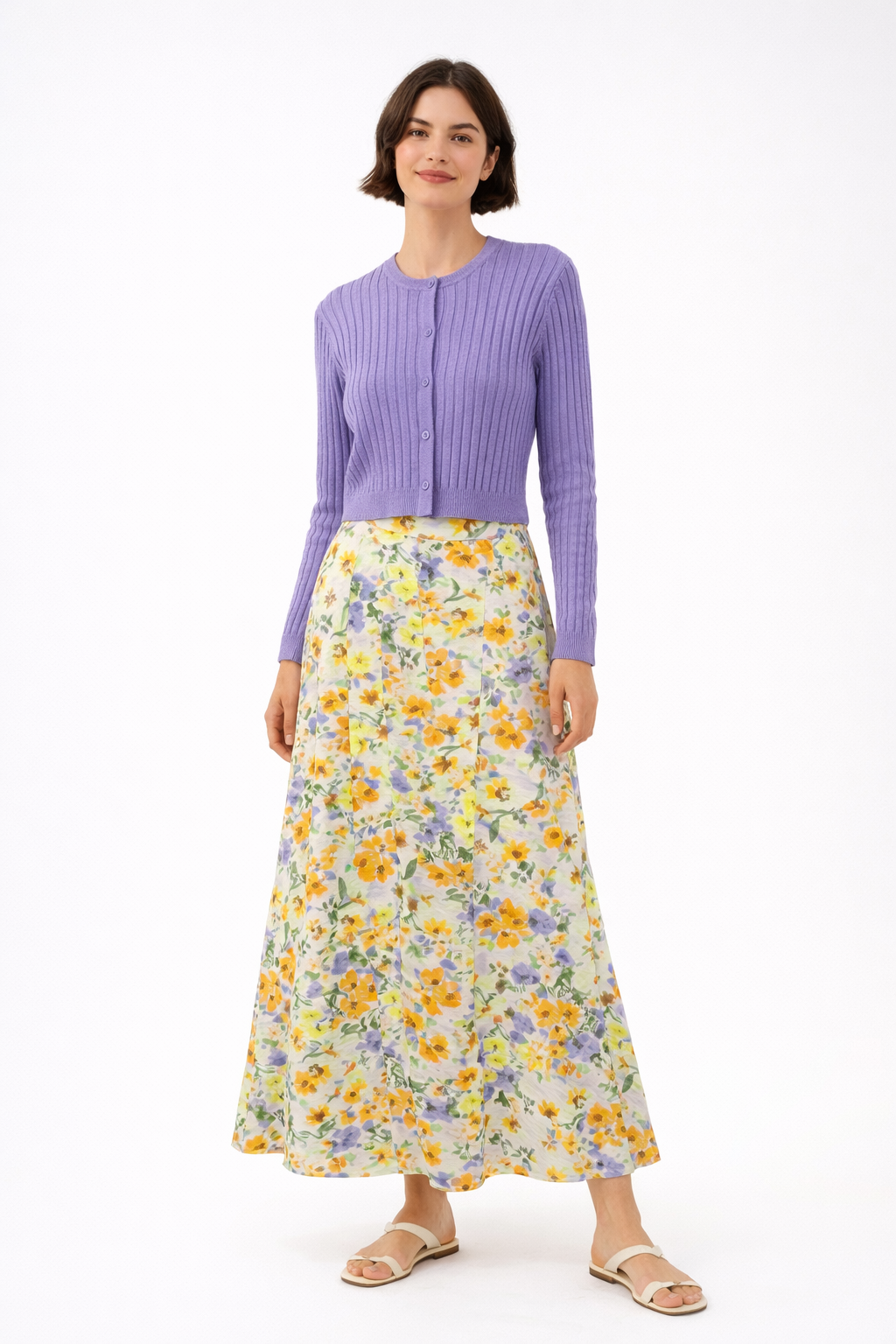 FLORAL PRINTED BUTTON WRAP SKIRT