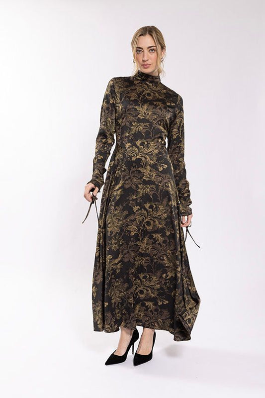 RUCHED SLEEVE PRINTED DRESS