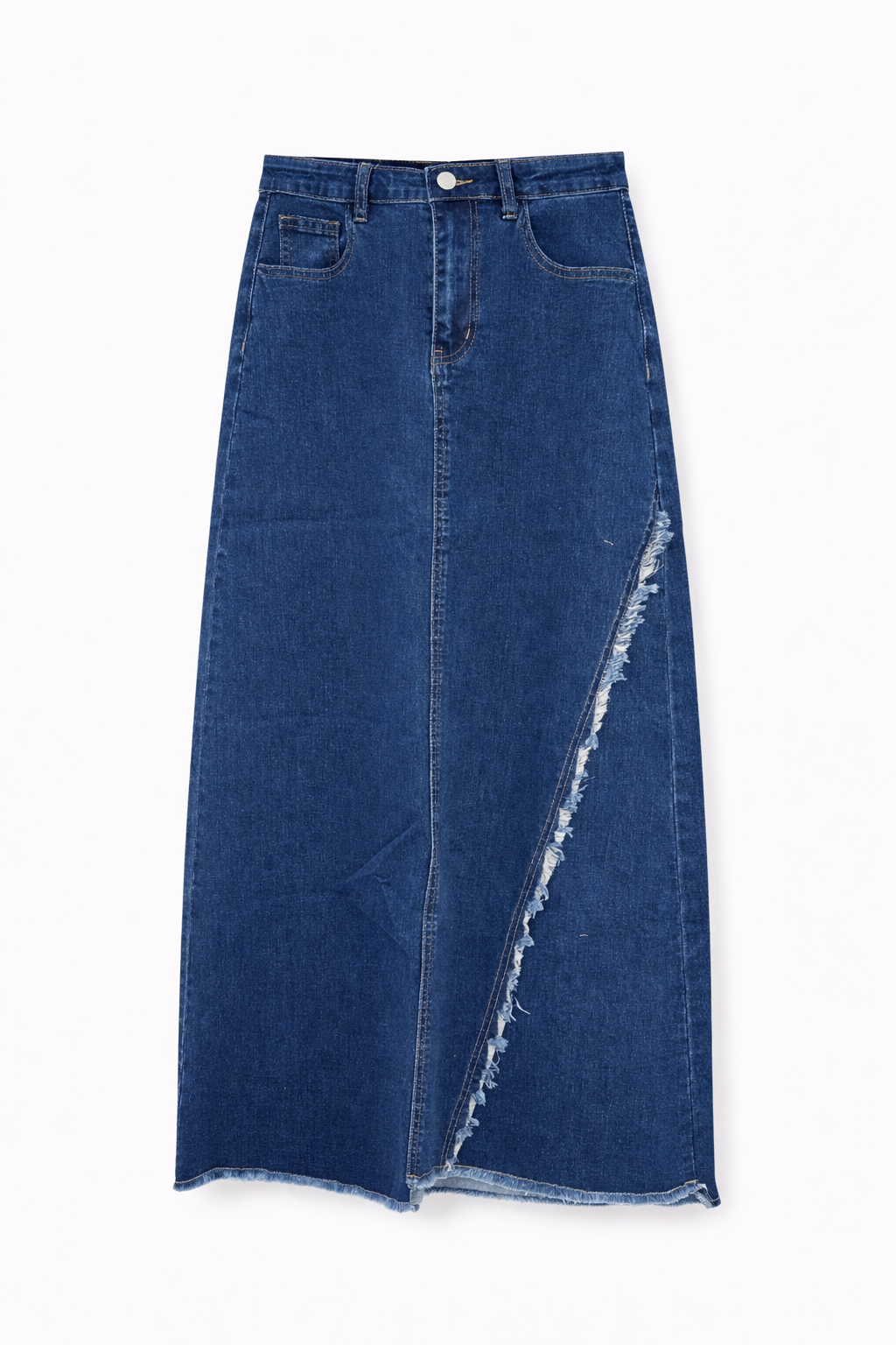 SIDE FRAYED DENIM SKIRT