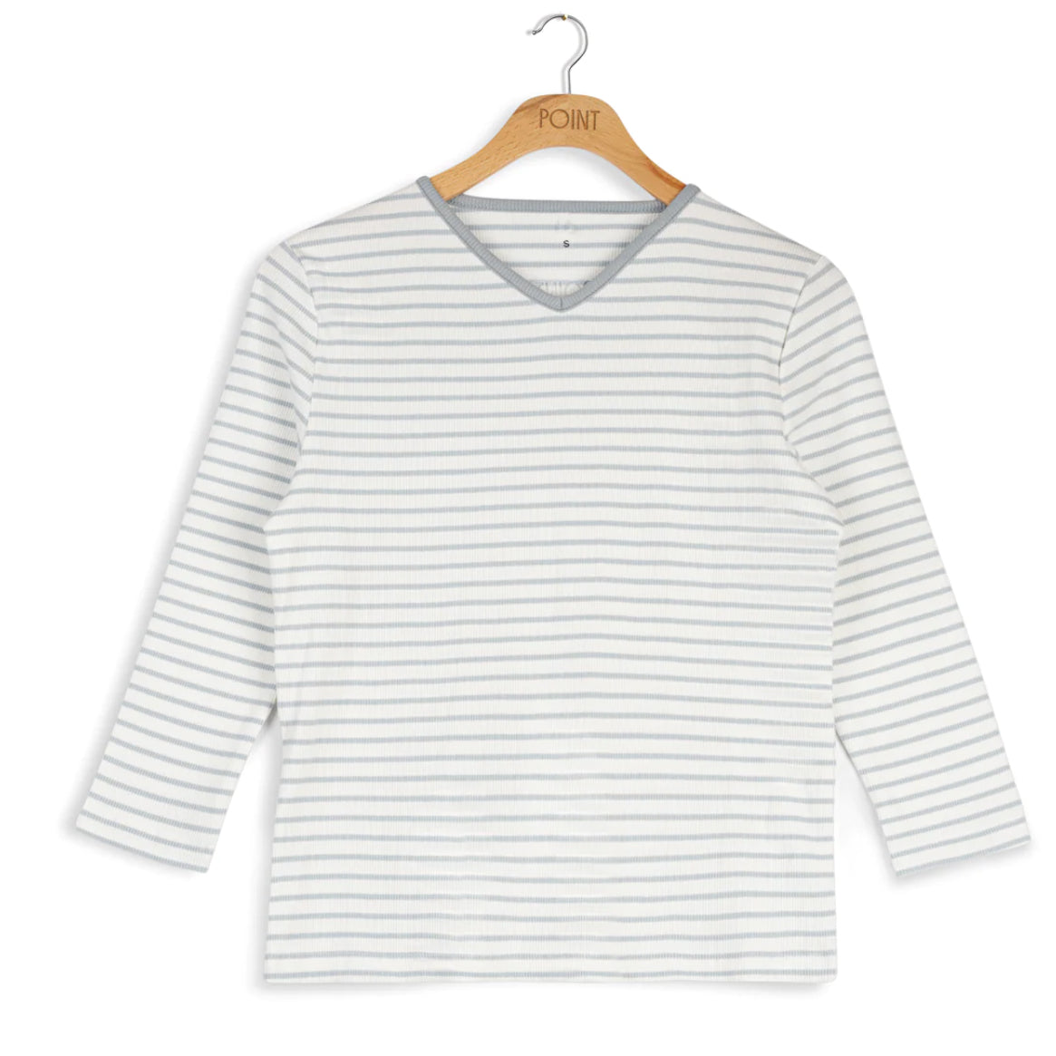 POINT STRIPE 3/4 SLEEVE V-NECK