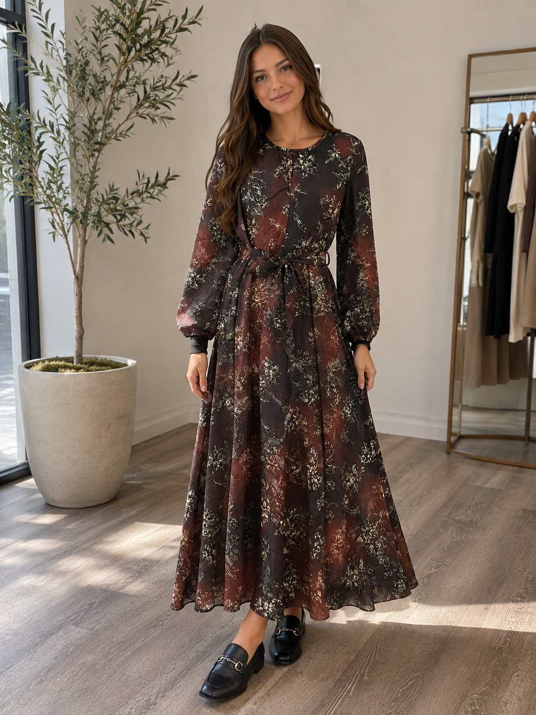FLORAL CHIFFON MAXI DRESS