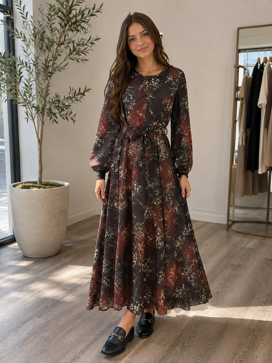 FLORAL CHIFFON MAXI DRESS