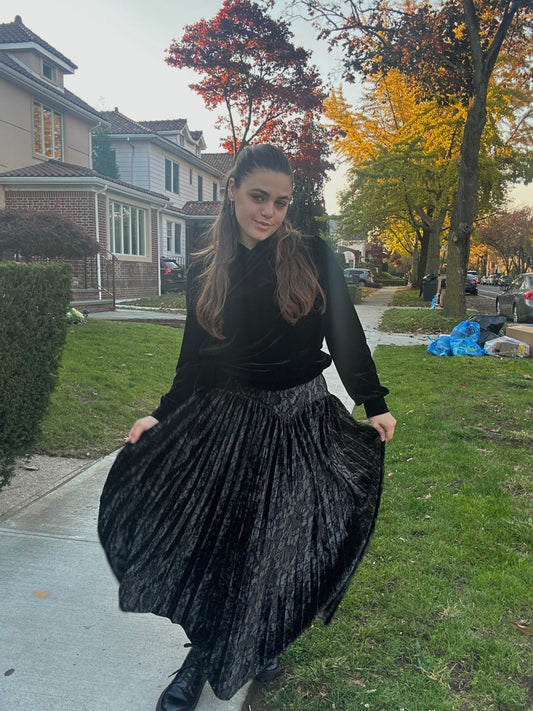 Black Velvet Floral Lace Design Skirt