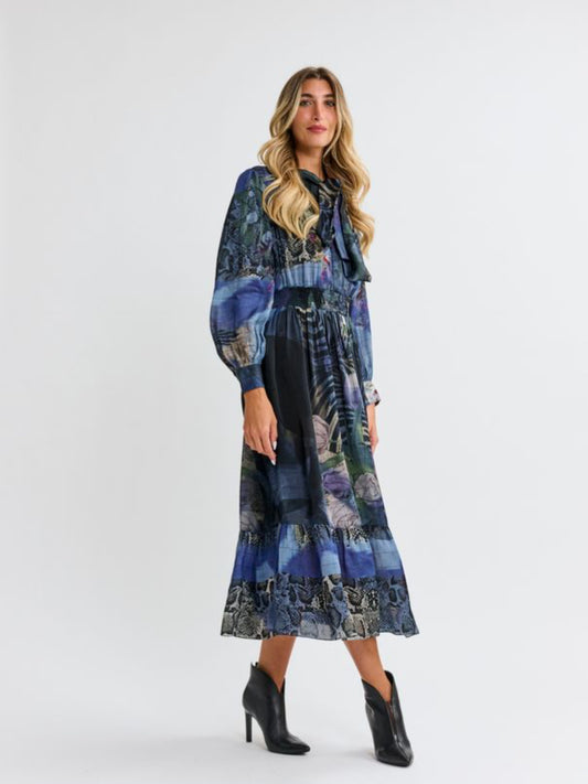 BLUE MIXED MEDIA DRESS