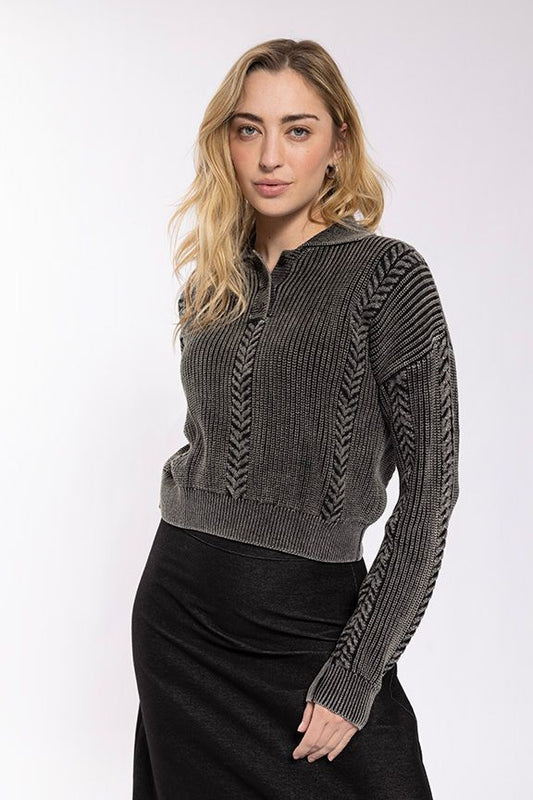 DENIM POLO SWEATER