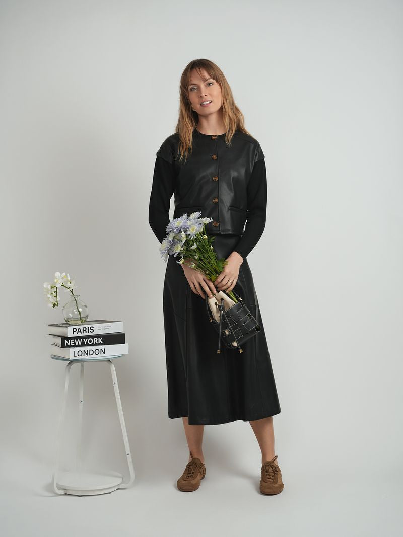 PANELED LEATHER SKIRT