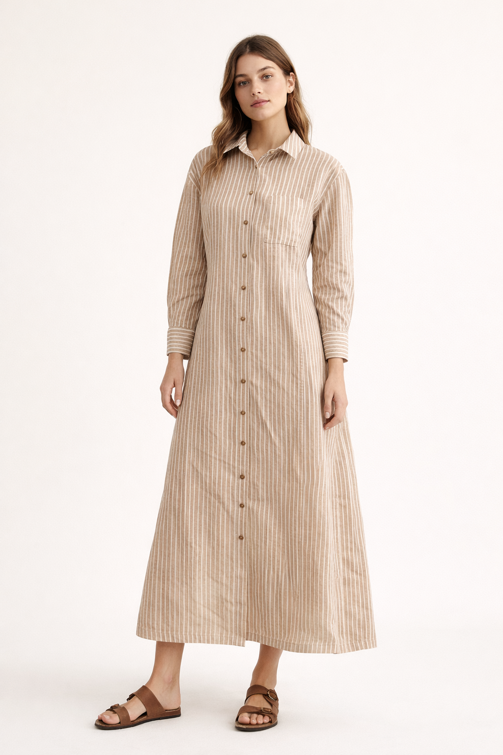 POINT STRIPED LINEN DRESS