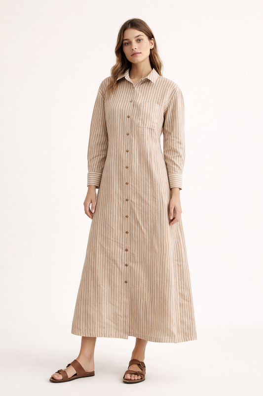 POINT STRIPED LINEN DRESS