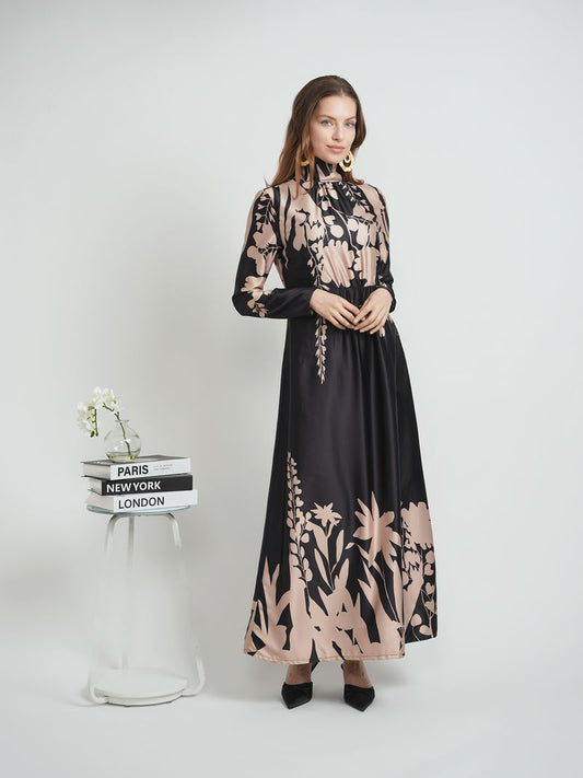 FLORAL TAUPE DRESS
