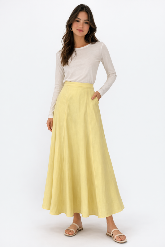 YELLOW LINEN A-LINE SKIRT