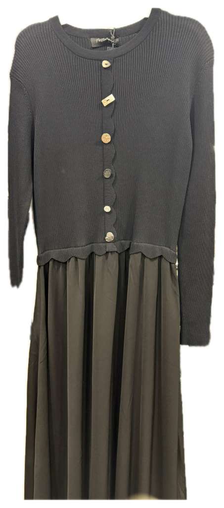 SCALLOPED RIBBED KNIT CARDIGAN DRESS