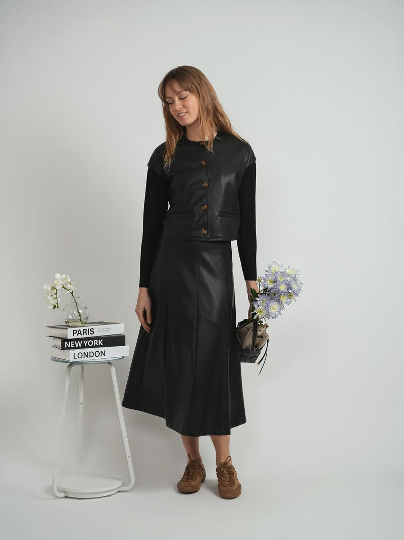 PANELED LEATHER SKIRT