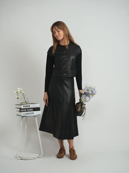 PANELED LEATHER SKIRT