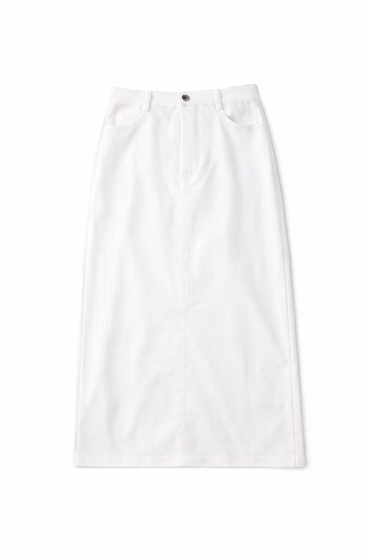 WHITE STRAIGHT BASIC TWILL SKIRT