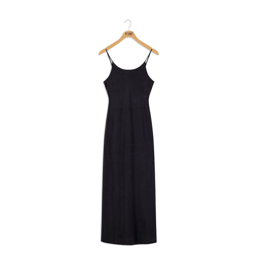 POINT SUEDED STRAIGHT SLIP DRESS