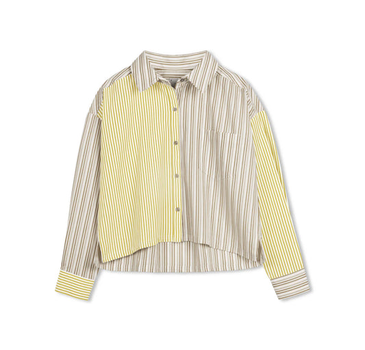 POINT CROPPED STRIPE BUTTON UP
