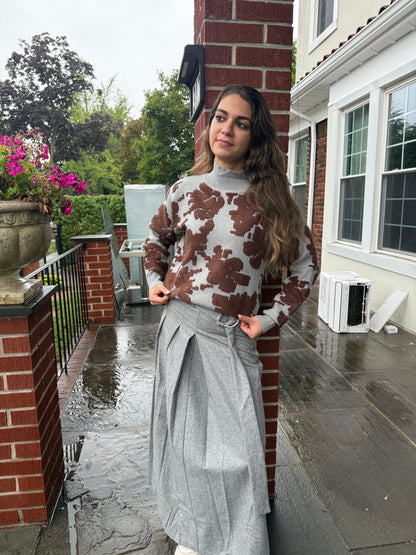 WOOL BELTED FRONT PLEAT MIDI SKIRT