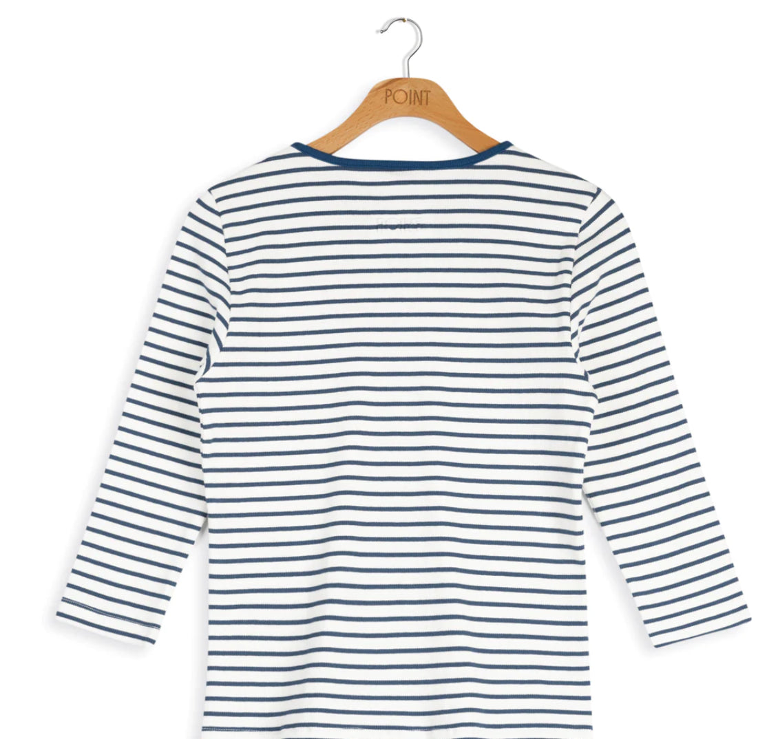 POINT STRIPE 3/4 SLEEVE V-NECK