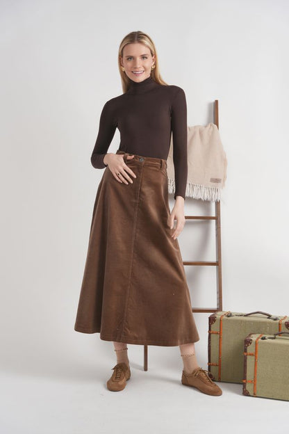 STRETCH CORDUROY MAXI SKIRT