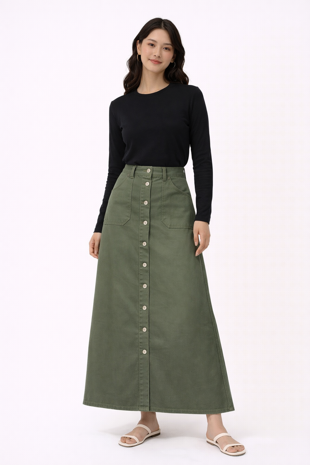 BUTTON DOWN POCKET DENIM SKIRT