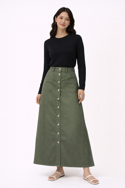 BUTTON DOWN POCKET DENIM SKIRT