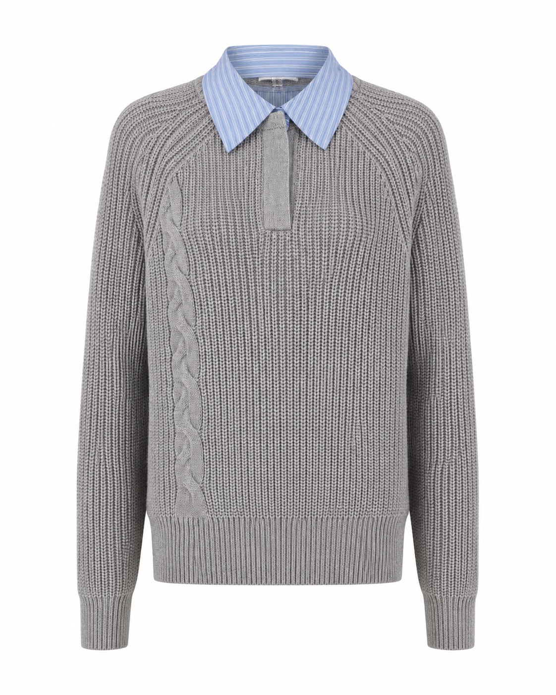 CABLE KNIT STRIPE COLLAR SWEATER