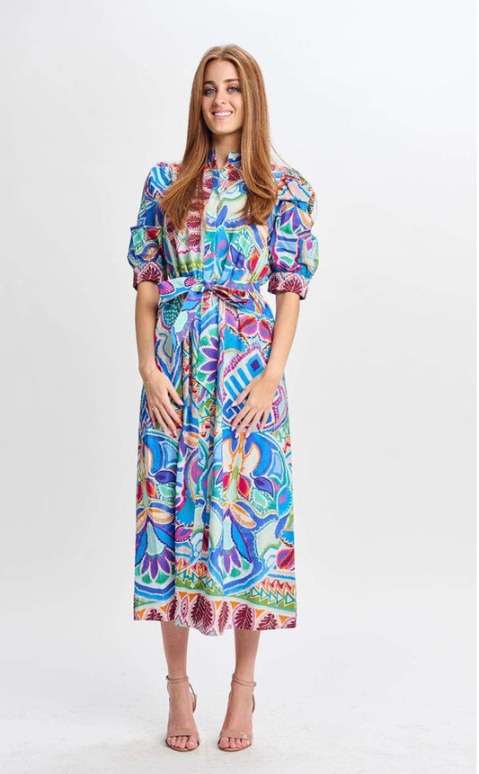 BRIGHT COLORFUL MIX MEDIA PRINTE DRESS