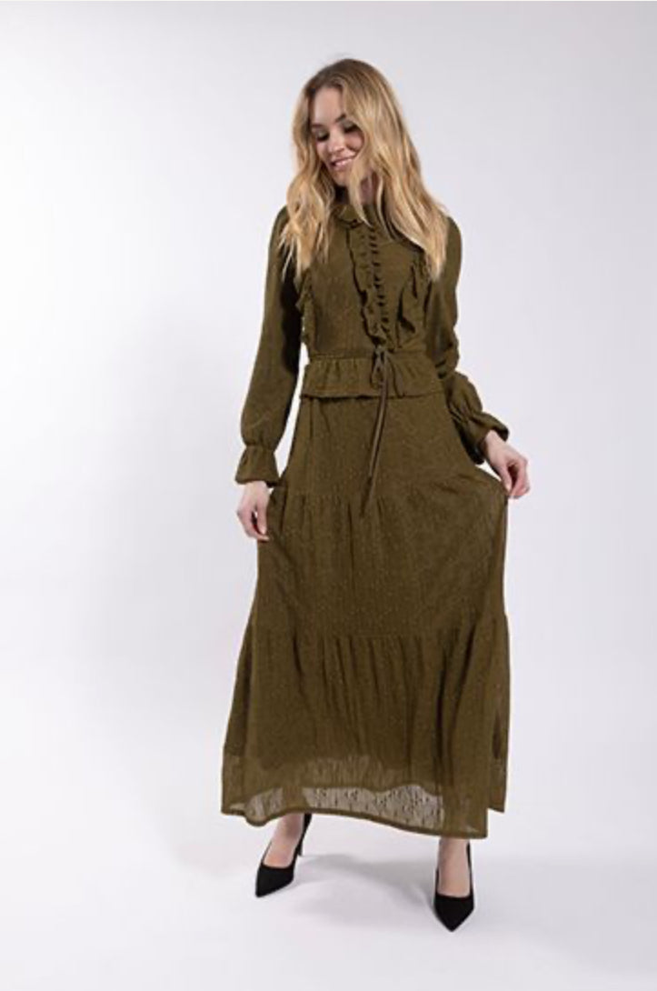 OLIVE RUFFLE DRESS