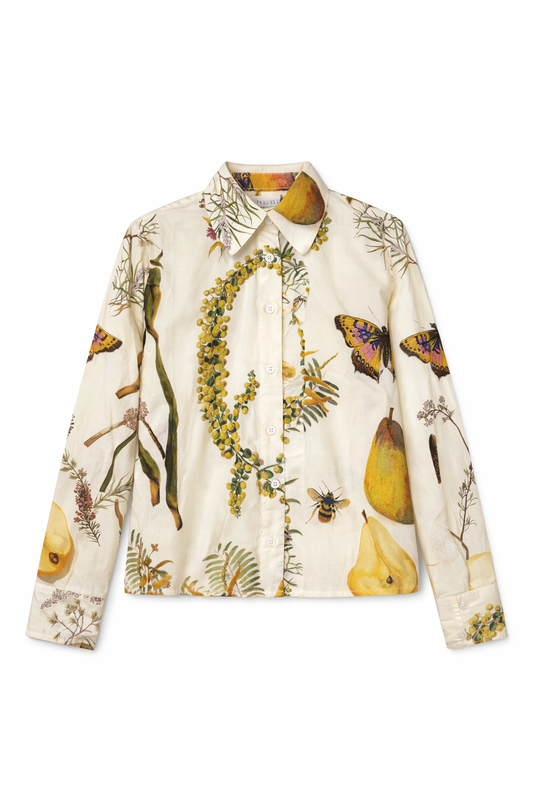 IVORY W/ BROWN BUTTERFLIES FRUIT DESIGN TOP