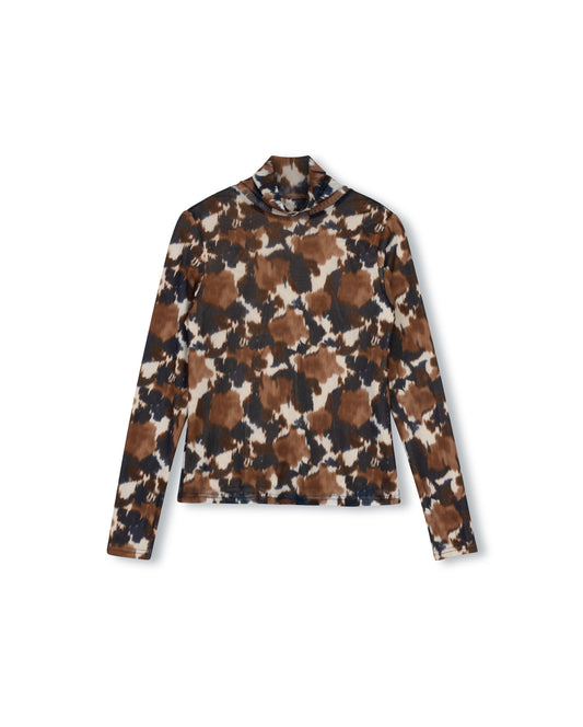 PRINTED MESH MOCK NECK