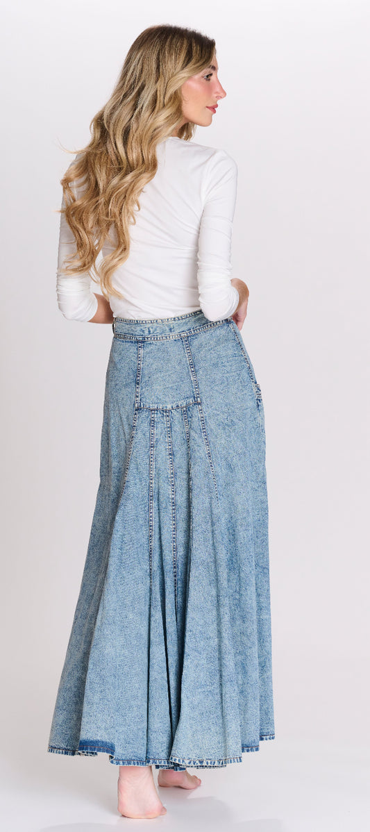 THE SNAP FRONT DENIM ALINE SKIRT